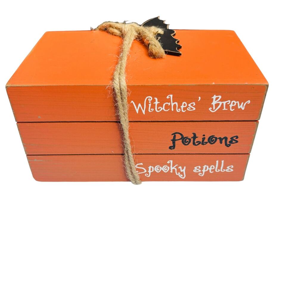 Halloween Faux Book Stack Decorative Wooden Block Books Country Art Holiday